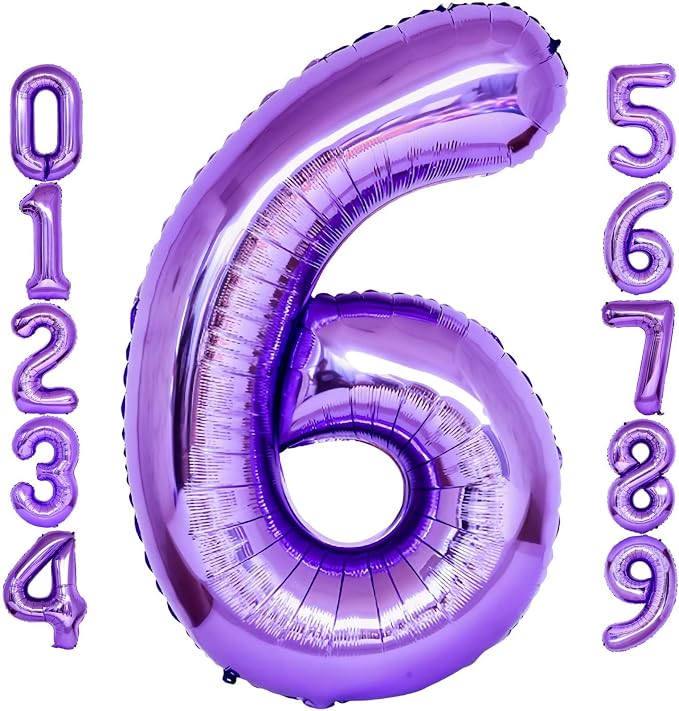 Purple Number 6 Balloons, 40 Inch Giant Number Balloons Foil Mylar Helium by Lovoir