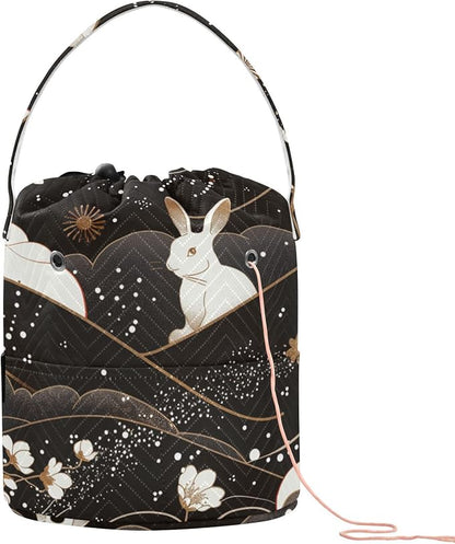 Bunny Chinese Style Yarn Bag Small Crochet Bag Drawstring Yarn Storage by Tatenale