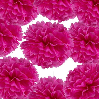 14" Hot Pink Tissue Pom Poms DIY Decorative Paper Flowers - Image 3
