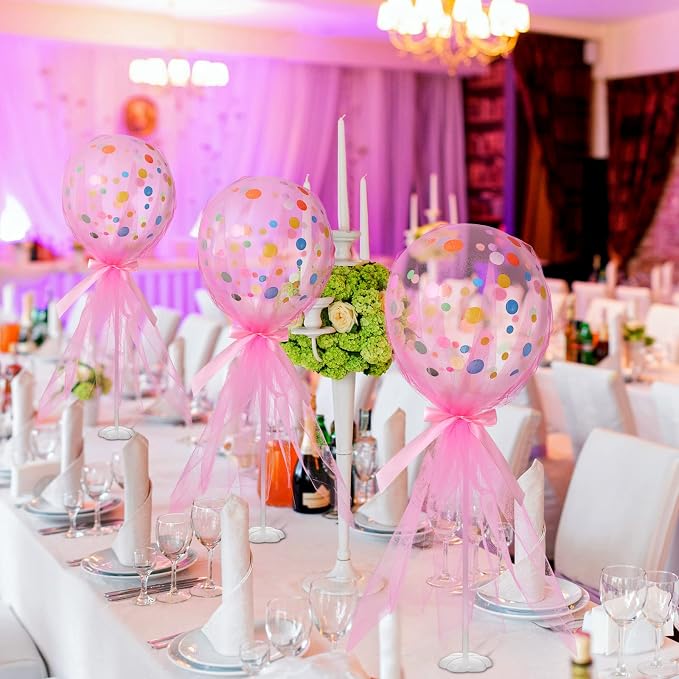 Wettarn 12 Set Pink Tutu Tulle Balloons Baby Shower Centerpieces - Image 4