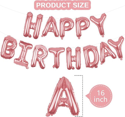 Happy Birthday Balloons Banner Rose Gold 16 Inch Mylar Foil Letters | - Image 2