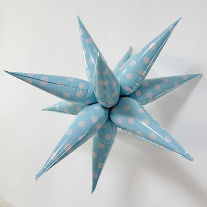 2Pcs Blue Macaron Polka Dot Explosion Pointed Star Foil Balloons/Candy Color - Image 2