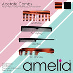 Amelia Beauty Cellulose Acetate 8in Rat Tail Comb, Handmade, Smooth Edges, Eco-Friendly Plant Based Material, Log Tail Sectioning, Course Teeth - Tortoise Shell Color