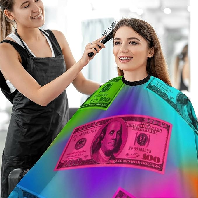 Men Women Adults Colorful Bill Dollars American Money Art Hair Cutting Cape, Lightweight Haircut Apron for Styling Hair Cut Hairdresser, Haircut Tools