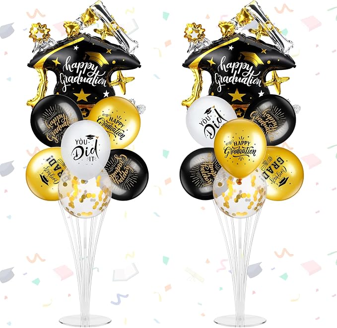 Jenaai Black and Gold 27 Pcs 2026 Graduation Balloon Centerpiece by Jenaai