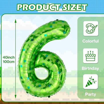40 Inch Giant Green Pixel Miner Theme Number Balloons 40 Inch Foil Party - Image 2