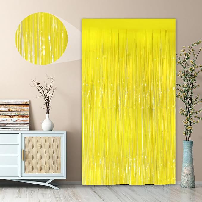 Macaron Yellow Metallic Tinsel Foil Fringe Curtains, Halloween Decor, Foil - Image 7