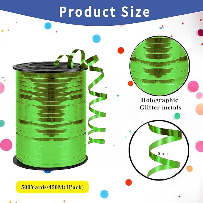 Premium Green Curling Ribbon, 1/5" Wide x 500 Yards, - Image 2