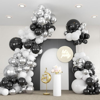 136pcs Black Silver White Balloons, 18 12 10 5 Inch Different Sizes Balloon | by ZizasAry