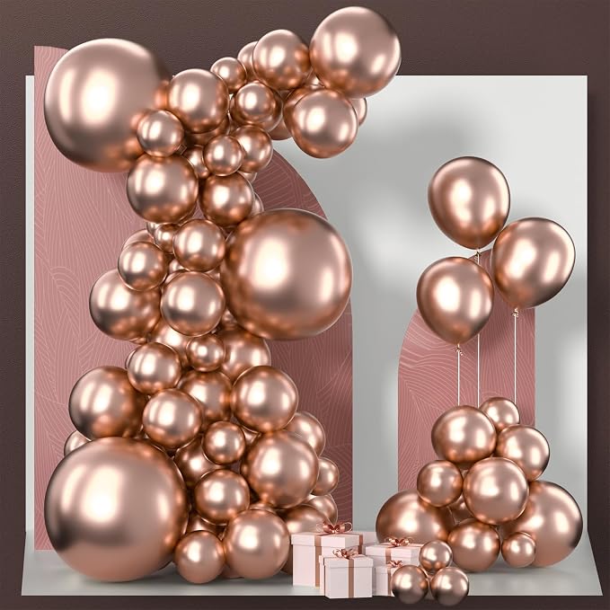 PartyWoo Metallic Rose Gold Balloons 100pcs Latex Balloons Different Sizes | 18 by PartyWoo