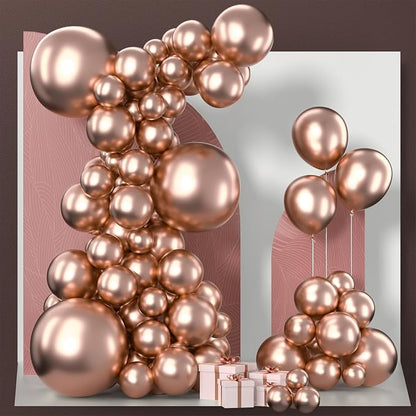 PartyWoo Metallic Rose Gold Balloons 100pcs Latex Balloons Different Sizes | 18 by PartyWoo