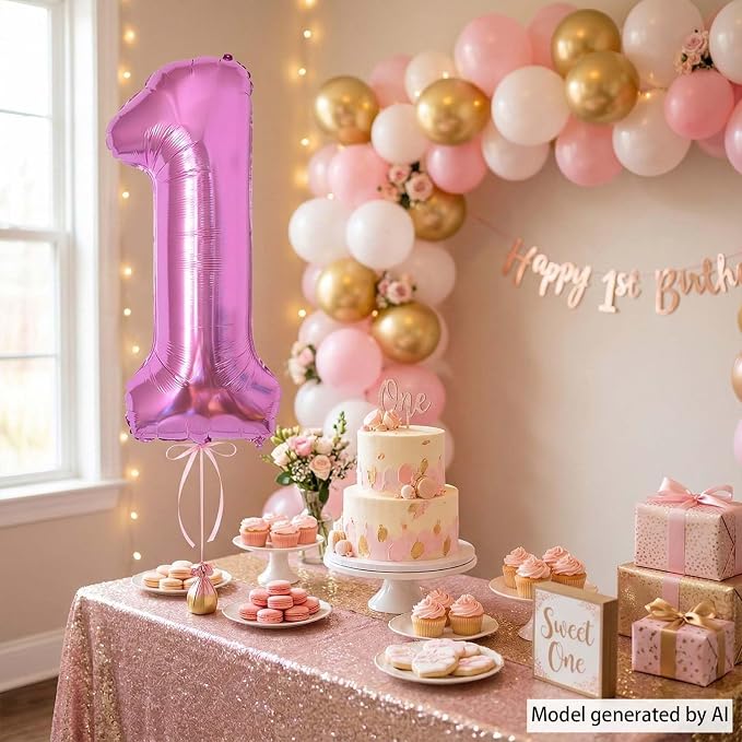 Pink Number 1 Balloon 40 Inch, Shiny Foil Numeral - Image 6