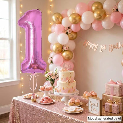 Pink Number 1 Balloon 40 Inch, Shiny Foil Numeral - Image 6