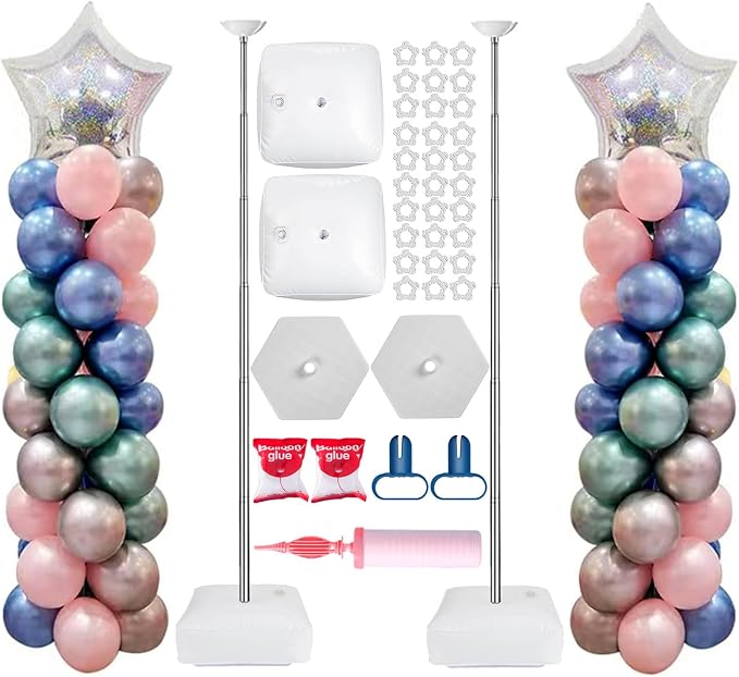 AooeDomi Metal Balloon Column Stand Set of 2, Reusable Telescopic Design by Unknown