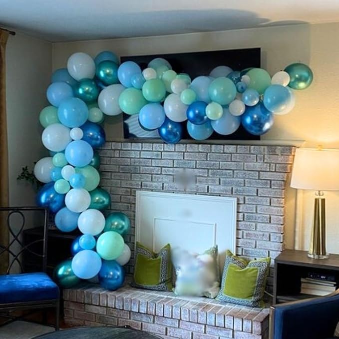 Blue Green Teal Balloons 60 Pcs Ocean Blue Green Pearl White Balloons 12 Inch - Image 5