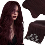 Moresoo Dark Red Clip in Hair Extensions Red Wine Hair Extensions Clip ins Long Remy Human Hair Burgundy for Women Straight And Thick to Add Volume for Party 135g/7pcs 16in
