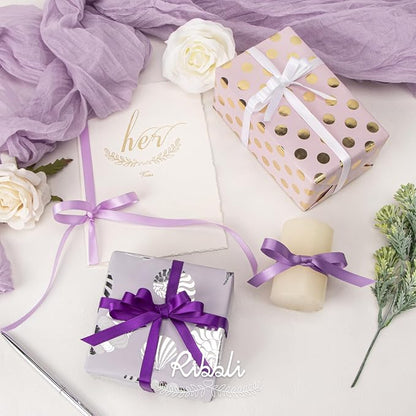Ribbli Purple Satin Ribbon 3/8 Inch x 4 Rolls Total 40 Yards-White Lavender - Image 3
