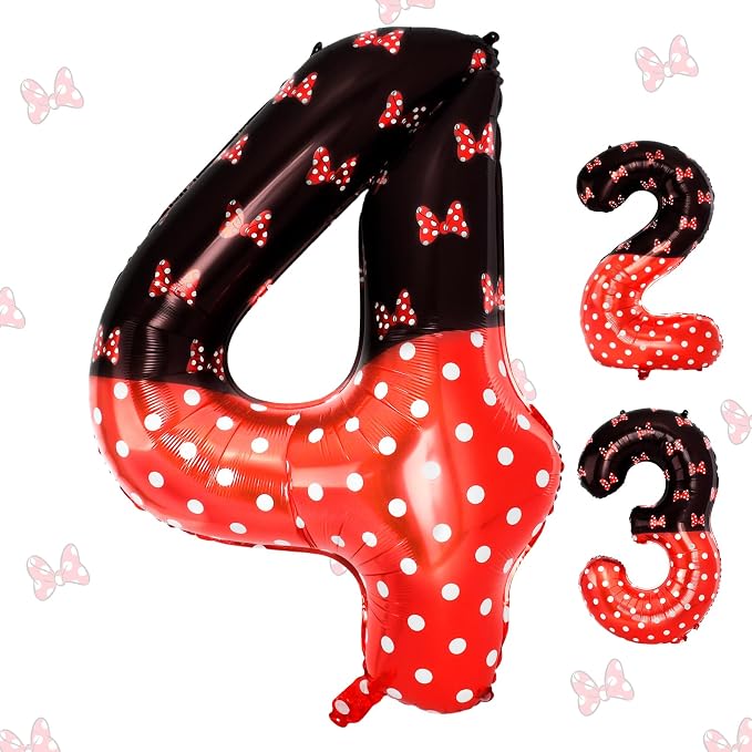40 Inch Red Cartoon Mouse Number 4 Balloon, Birthday Party Decorations | Black by AXBMM