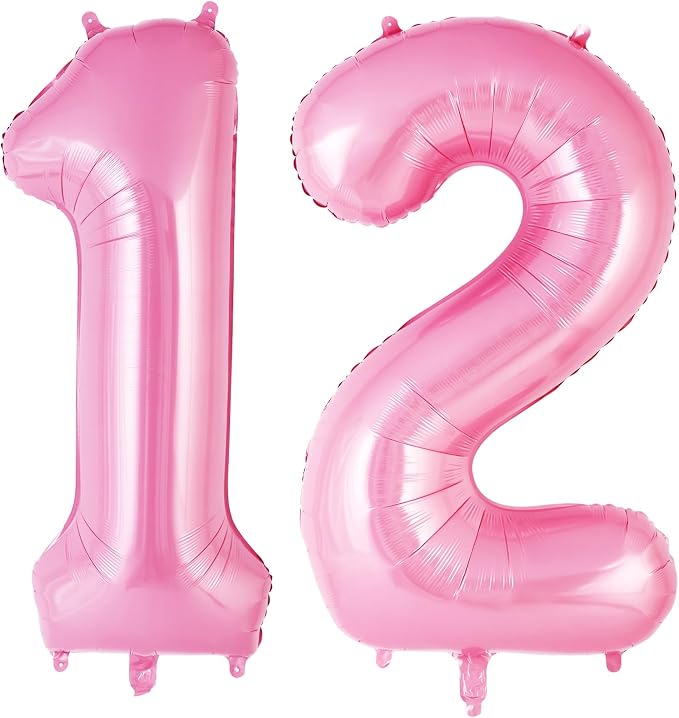 Pink Number 12 Balloons, Big Large Foil Number Balloons, Jumbo Giant Mylar by AIQINHU