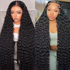 34 Inch Deep Wave Lace Front Wigs Human Hair 13x6 HD Lace Frontal Wigs for Women 200% Density Deep Curly Human Hair Wigs Pre Plucked with Baby Hair Glueless Wigs Natural Color