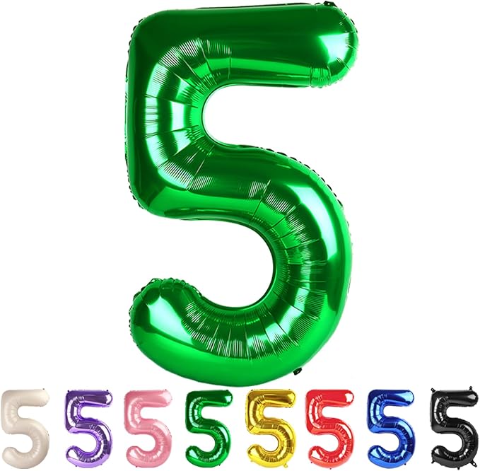 5 Balloon Numbers Party Decorations, 40In Dark Green Balloons by Mluchee