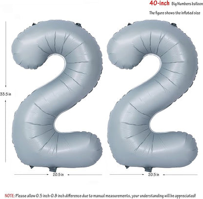 40 In Matte gray Number Balloon Helium Foil Mylar Birthday Balloon Digit 22 | - Image 2
