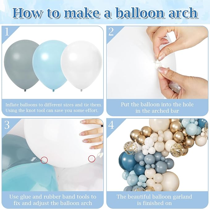 168pcs Dusty Blue Balloon Garland Arch Kit Different Sizes | 18 12 10 5 inch - Image 3
