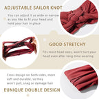 Vercret Headbands for Women Sailor Knot Headband Wide Elastic Adjustable Double Braided Hair Bands Non Slip for Girls Boho Stretchy Turban Headwrap Yoga Workout,Solid Color, 6Pcs