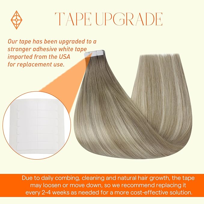Full Shine Tape in Extensions 18Inch Color 19 Grey Fading to 8 Ash Brown and 60 Blonde Tape in Hair Extensions Seamless Skin Weft Tape Extensions 50G 20Pcs Straight Natural Hair Add Length