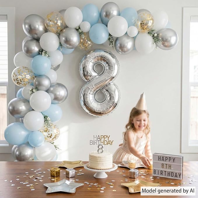 Silver Number 8 Balloon 40 Inch, Gleaming Mirror Foil - Image 2