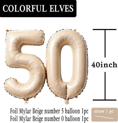 Beige Number 50 Balloons 40 Inch Giant Beige 50 Foil Mylar Balloons - Image 2