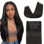 Lashey Seamless Clip in Hair Extensions Human Hair 130g 7pcs Straight Thick Remy Human Clip in Hair Extensions with Full End 24 Inch Natural Black