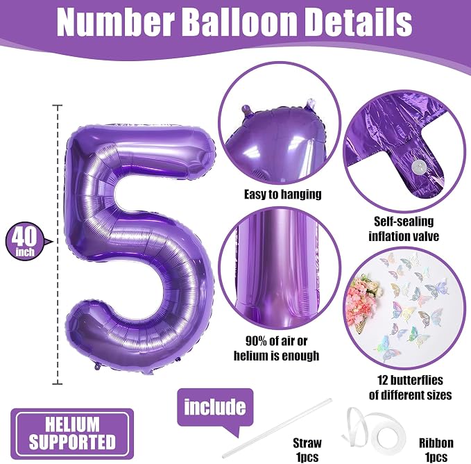 40 Inch Purple Number 5 Balloon - Image 2