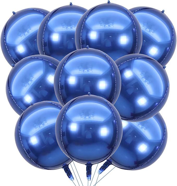 10 Pcs 22 Inch Navy Blue Mylar Balloons, Large 4D Giant Round Foil Balloon Big by KALOR