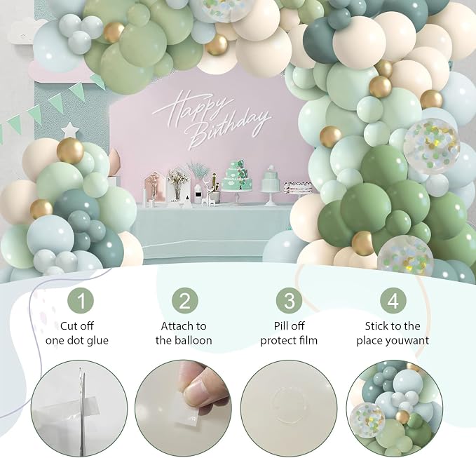 150Pcs Dusty Blue Sage Green Balloon Arch Kit - Image 4