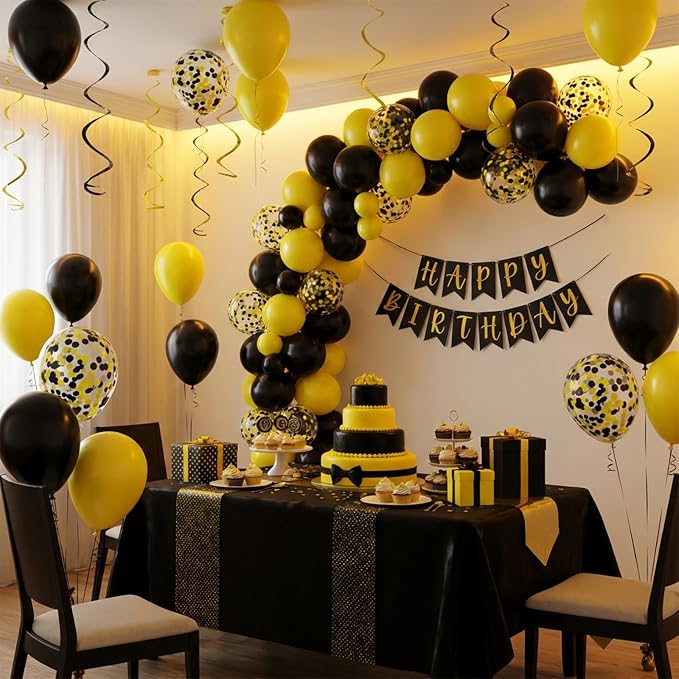 KBZVNAF Black and Yellow Latex Balloons 60 Pack 12 inch | Yellow Black Confetti - Image 3