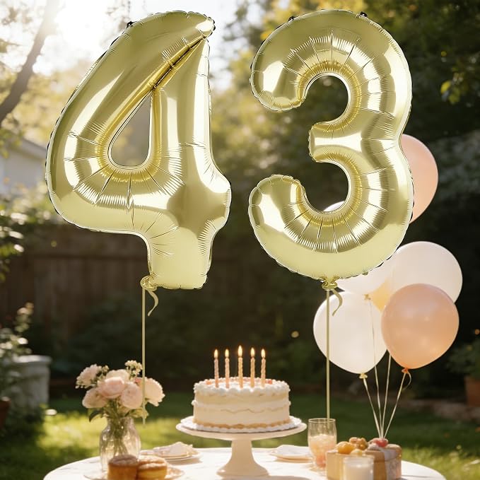 40 Inch Number 43 Balloons for 43rd Birthday Party Decorations, 0-100 Champagne - Image 3