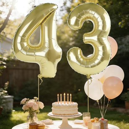 40 Inch Number 43 Balloons for 43rd Birthday Party Decorations, 0-100 Champagne - Image 3