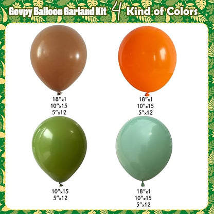 113 PCS Dinosaur Balloons Garland Arch Kit, Sage Green Orange Brown Balloons - Image 2
