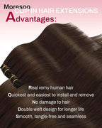 Moresoo 14 inch Clip in Hair Extensions Chocolate Brown Hair Extensions Real Human Hair Clip ins Medium Brown Remy Human Hair for Women Short 80g/5pcs
