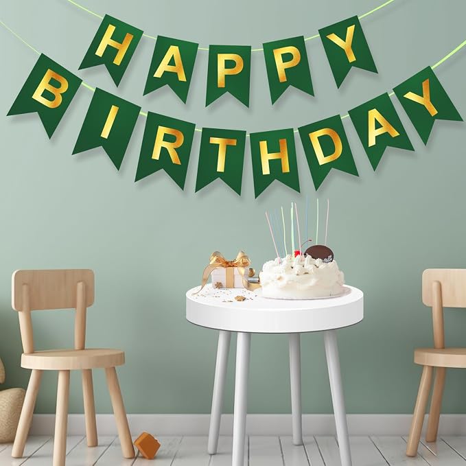 Green Happy Birthday Banner, Dark Green and Gold Party Decorations Sigh by ZgimiPartyHome