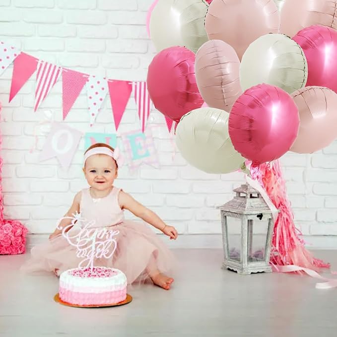 TONIFUL 30Pcs 18 Inch Balloons Large Pink and Cream White Round Shape Foil - Image 3