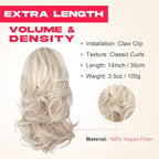 Ponytail Extension - 14" Claw Clip in Ponytail Hair Extensions Natural Soft Synthetic Layered Wavy Pony Tail Hair Pieces for Women - Ash Blonde with Highlights
