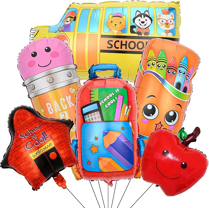 6 Pcs Back to School Balloons, School Bus Balloon, Colorful Schoolbag Pencil by Decmied