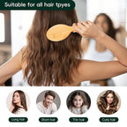 Bamboo Hair Brush and Comb Set, Massage Scalp Detangling Hairbrush for Hair Growth, Bakelite Durable Anti Static Wide-Tooth Comb & Rat Tail Comb for Women, Men, Kid
