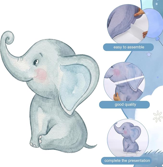 43 Pcs Blue Elephant Baby Shower Decorations Boy 31 Inch Elephant Cardboard - Image 4
