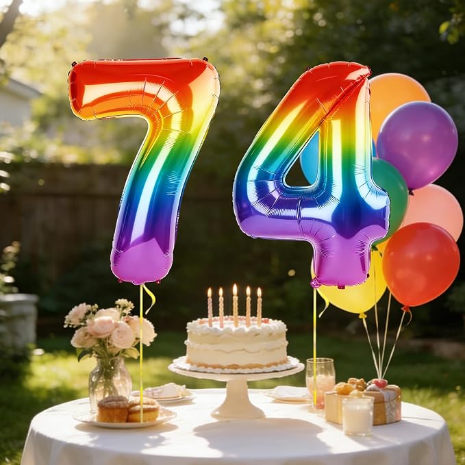 40 Inch Number 74 Balloons for 74th Birthday Party Decorations, 0-100 Rainbow - Image 3