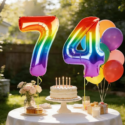 40 Inch Number 74 Balloons for 74th Birthday Party Decorations, 0-100 Rainbow - Image 3
