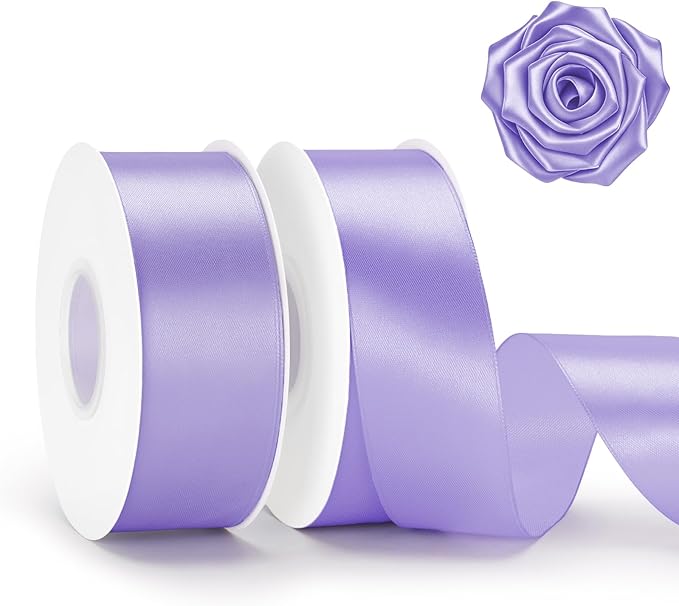 KINGLAKE Light Purple Satin Ribbon – 1-1/2 Inch x 2 Rolls Lavender Satin Ribbon by KINGLAKE