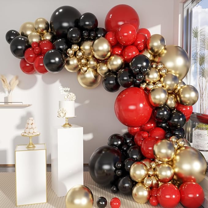 MEBAY Black Gold Red Balloons Garland Arch Kit, Wedding Backdrop, Baby Shower by MEBAY